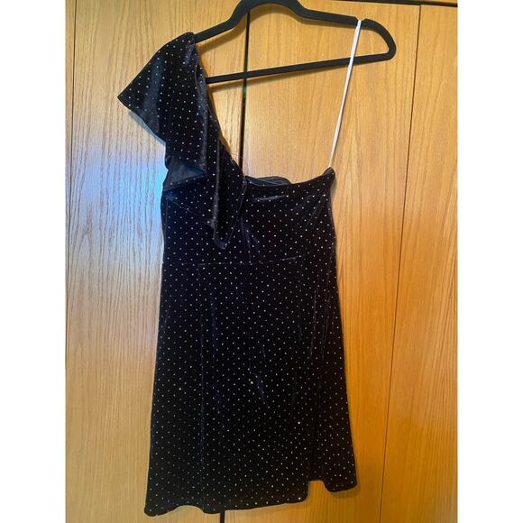 Lulus Pretty Glam Black Velvet Polka Dot One-Shoulder Mini Dress - Picture 7 of 10